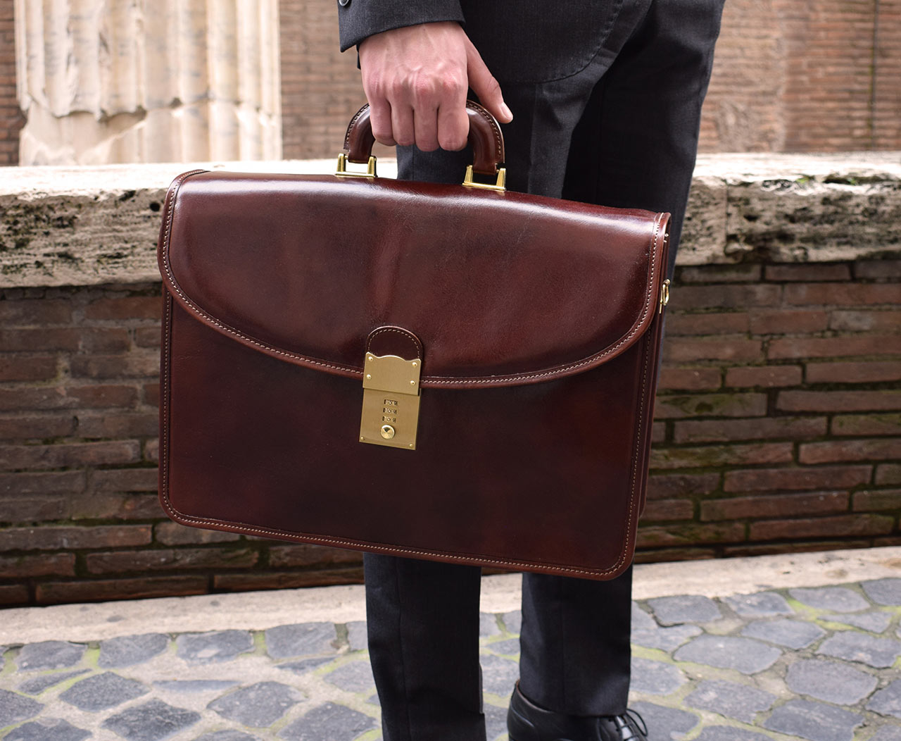 Italian leather handmade briefcase, Mancini Leather Since 1918